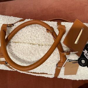 Brown and White Leather Tote Bag